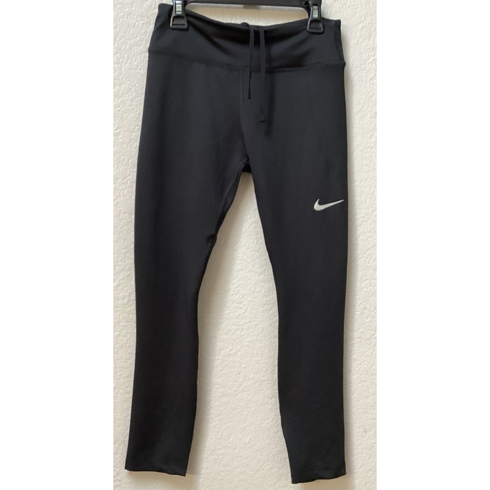 Nike Black Dri Fit Running Leggings Mesh Panels Zipper Pocket Back Waist Sz S